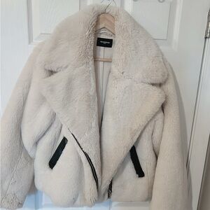 The Kooples Cream Faux-Fur Biker Jacket
